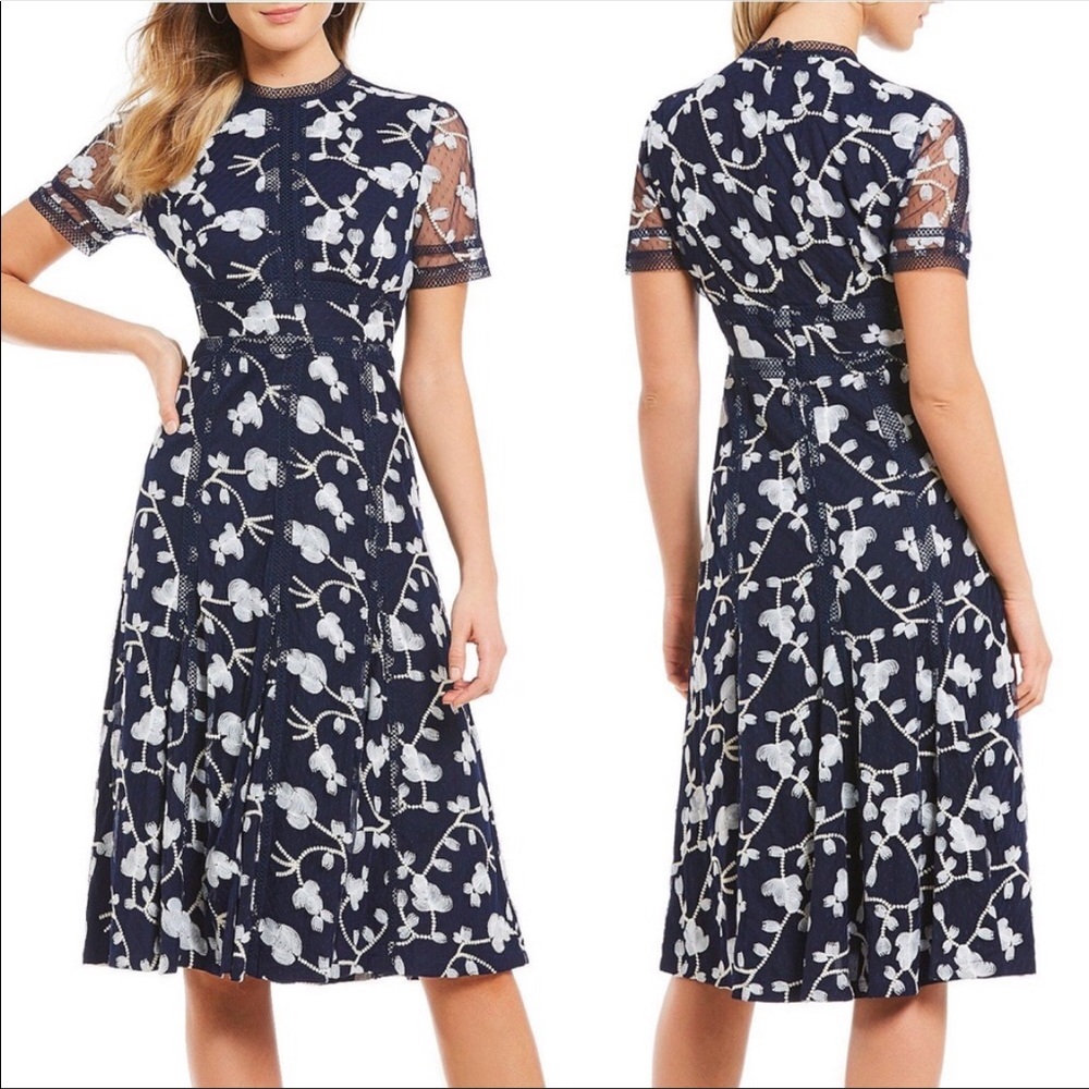 Antonio Melani Embroidered Tulle Midi Dress